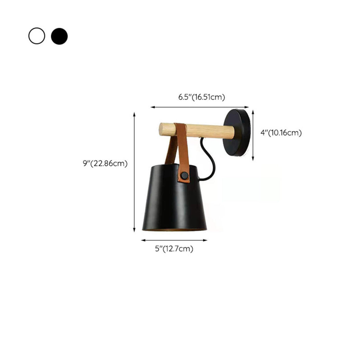 Nordic Wood and Leather Black Wall Sconce 