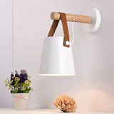 Nordic Wood and Leather Black Wall Sconce Image - 4