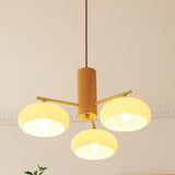 Nordic Wood Beige White Glass Dome Chandelier Image - 2