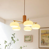 Nordic Wood Beige White Glass Dome Chandelier Image - 4