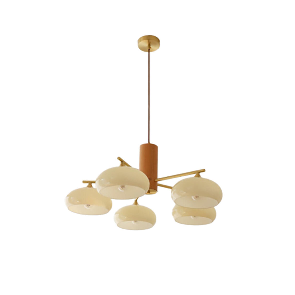 Nordic Wood Beige White Glass Dome Chandelier Image - 6