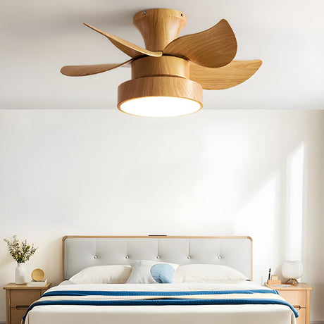 Nordic Wood Finish Minimalist Ceiling Fan with Light Image - 1