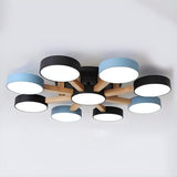 Nordic Wood Round Radial Flush Mount Light 6-Light Image - 19