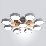 Nordic Wood Round Radial Flush Mount Light 6-Light Image - 29