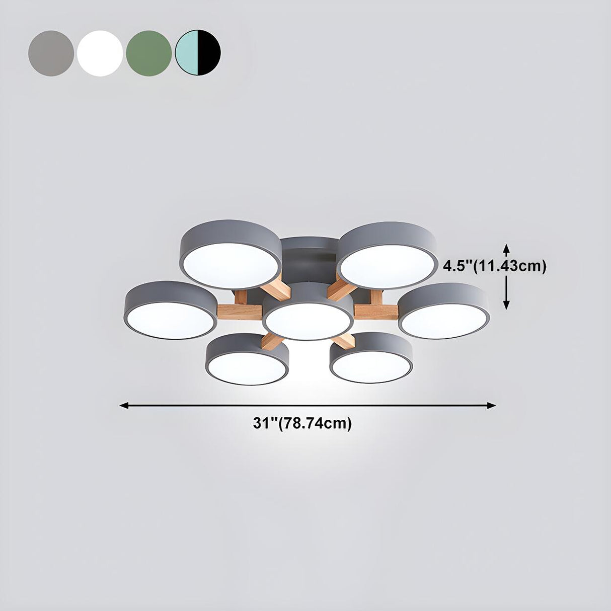 Nordic Wood Round Radial Flush Mount Light 6-Light Image - 35