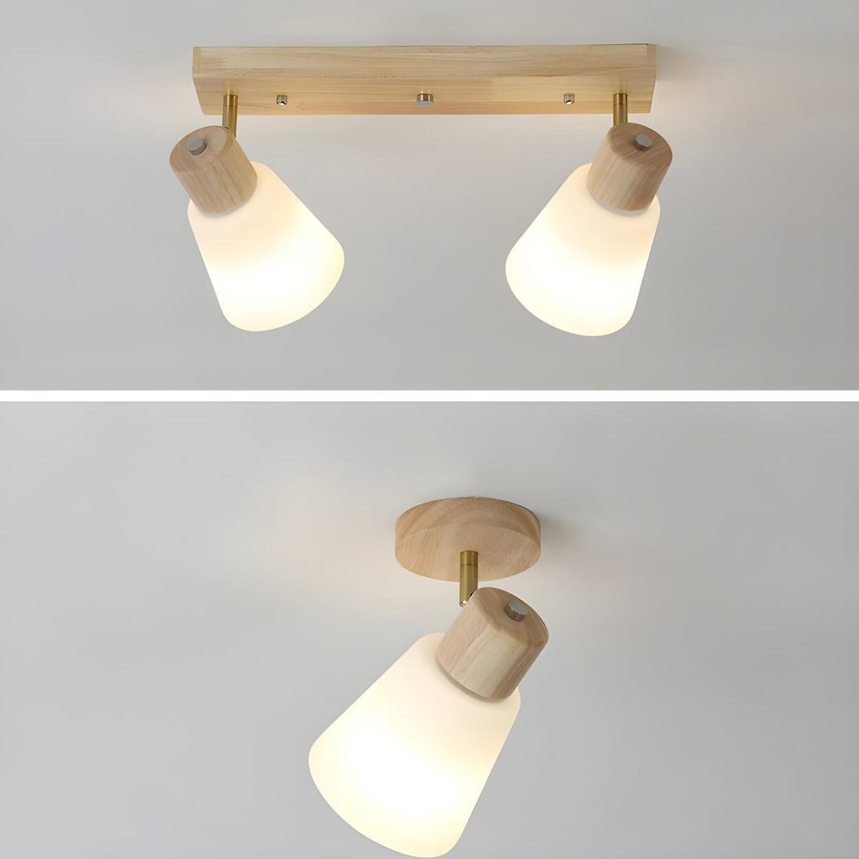 Nordic Wood White Glass Semi-Flush Mount Ceiling Light Image - 12