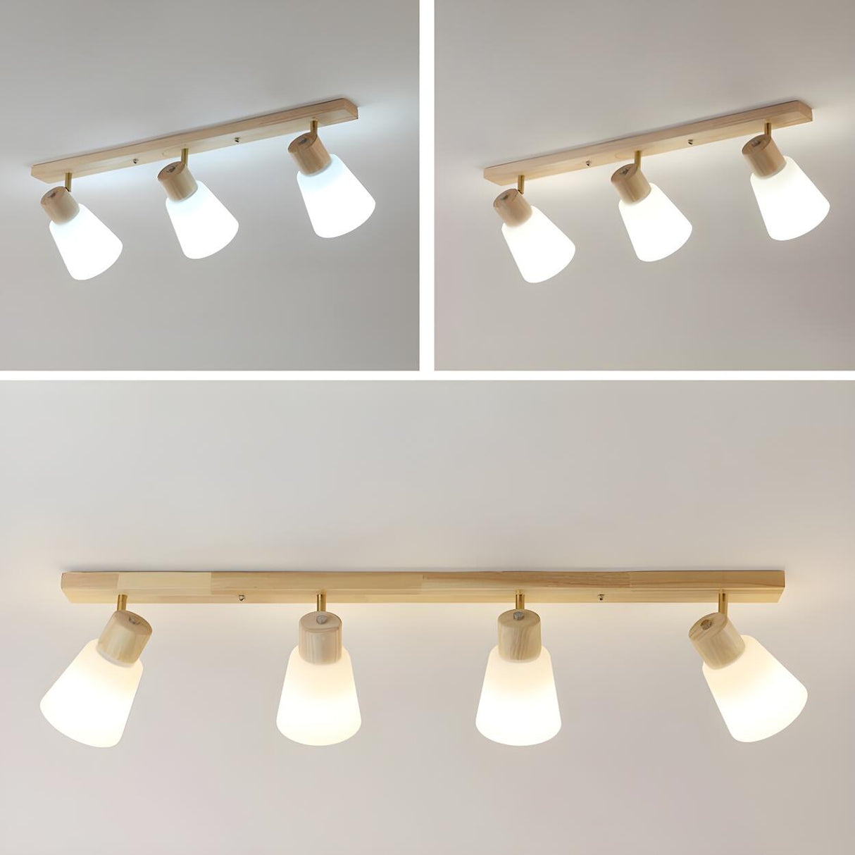 Nordic Wood White Glass Semi-Flush Mount Ceiling Light Image - 13