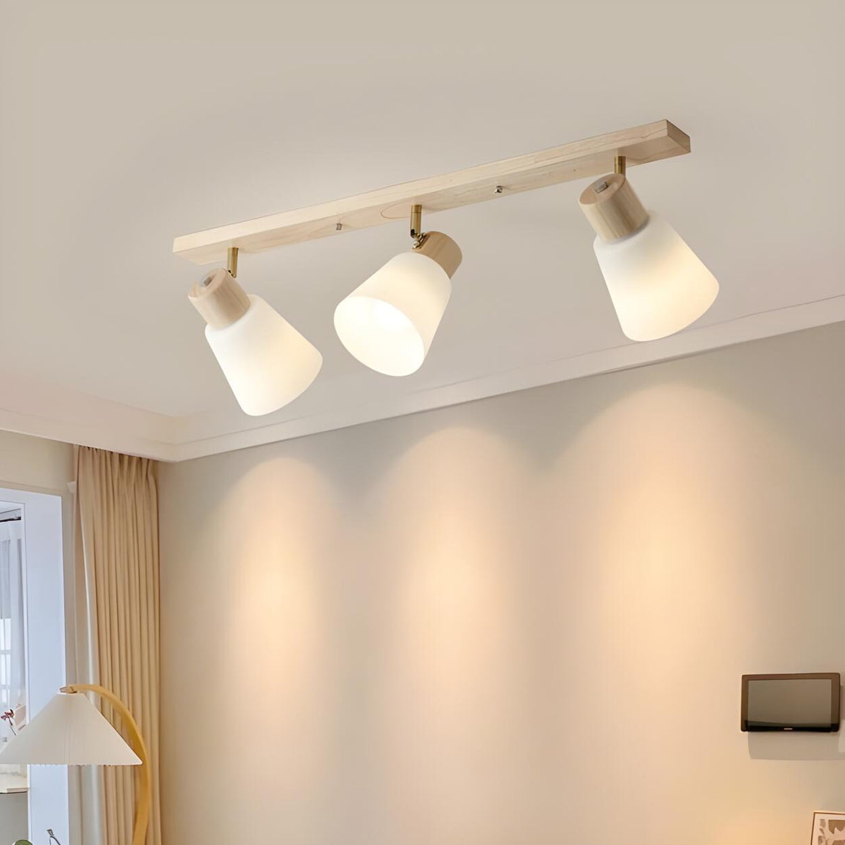 Nordic Wood White Glass Semi-Flush Mount Ceiling Light Image - 15