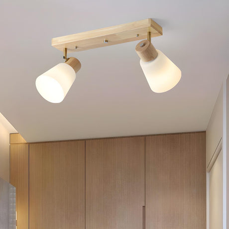 Nordic Wood White Glass Semi-Flush Mount Ceiling Light Image - 2