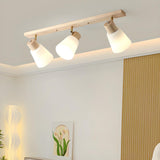 Nordic Wood White Glass Semi-Flush Mount Ceiling Light Image - 3