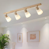 Nordic Wood White Glass Semi-Flush Mount Ceiling Light Image - 4