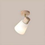 Nordic Wood White Glass Semi-Flush Mount Ceiling Light Image - 6