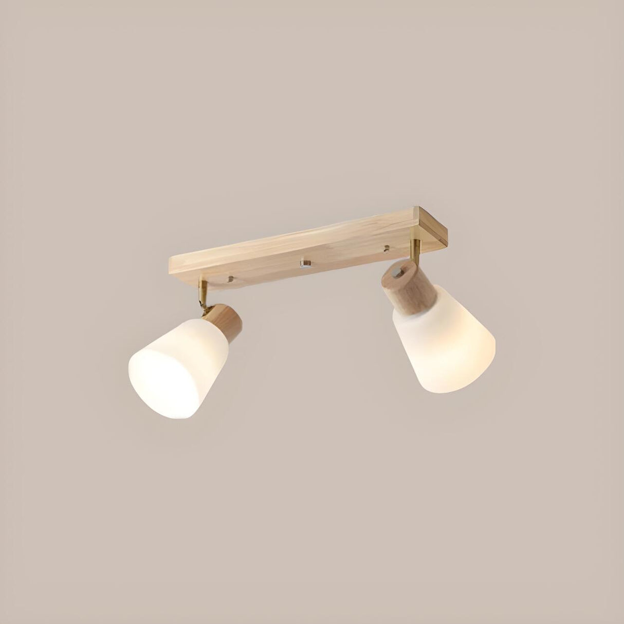 Nordic Wood White Glass Semi-Flush Mount Ceiling Light Image - 7