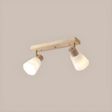 Nordic Wood White Glass Semi-Flush Mount Ceiling Light Image - 7