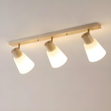 Nordic Wood White Glass Semi-Flush Mount Ceiling Light Image - 8