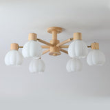 Nordic Wooden Globe Floral Semi-Flush Mount Light Image - 11