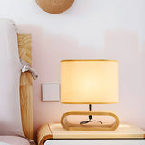 Nordic Wooden Oblong Fabric Shade Bedside Table Lamp Image - 3