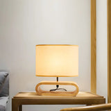 Nordic Wooden Oblong Fabric Shade Bedside Table Lamp Image - 4