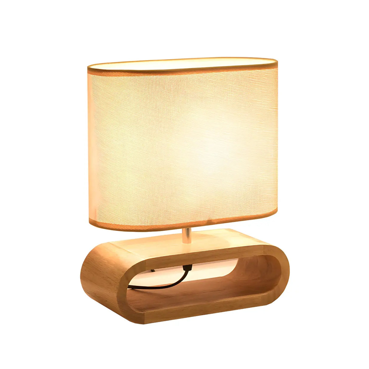 Nordic Wooden Oblong Fabric Shade Bedside Table Lamp Image - 5