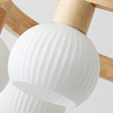 Nordic Wooden Ring White Globe Glass Chandelier Image - 11