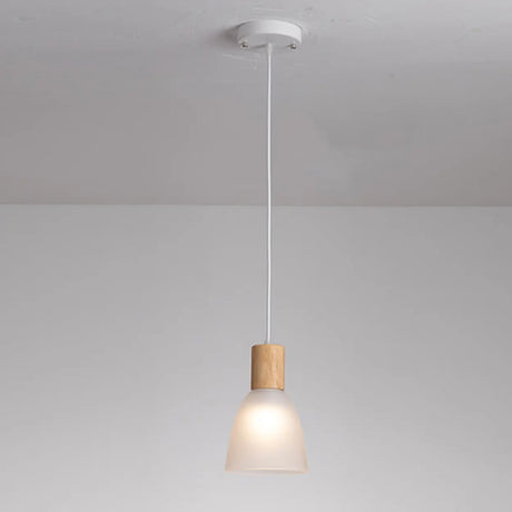 Nordic Wooden White Glass Bell Round Pendant Light Image - 2