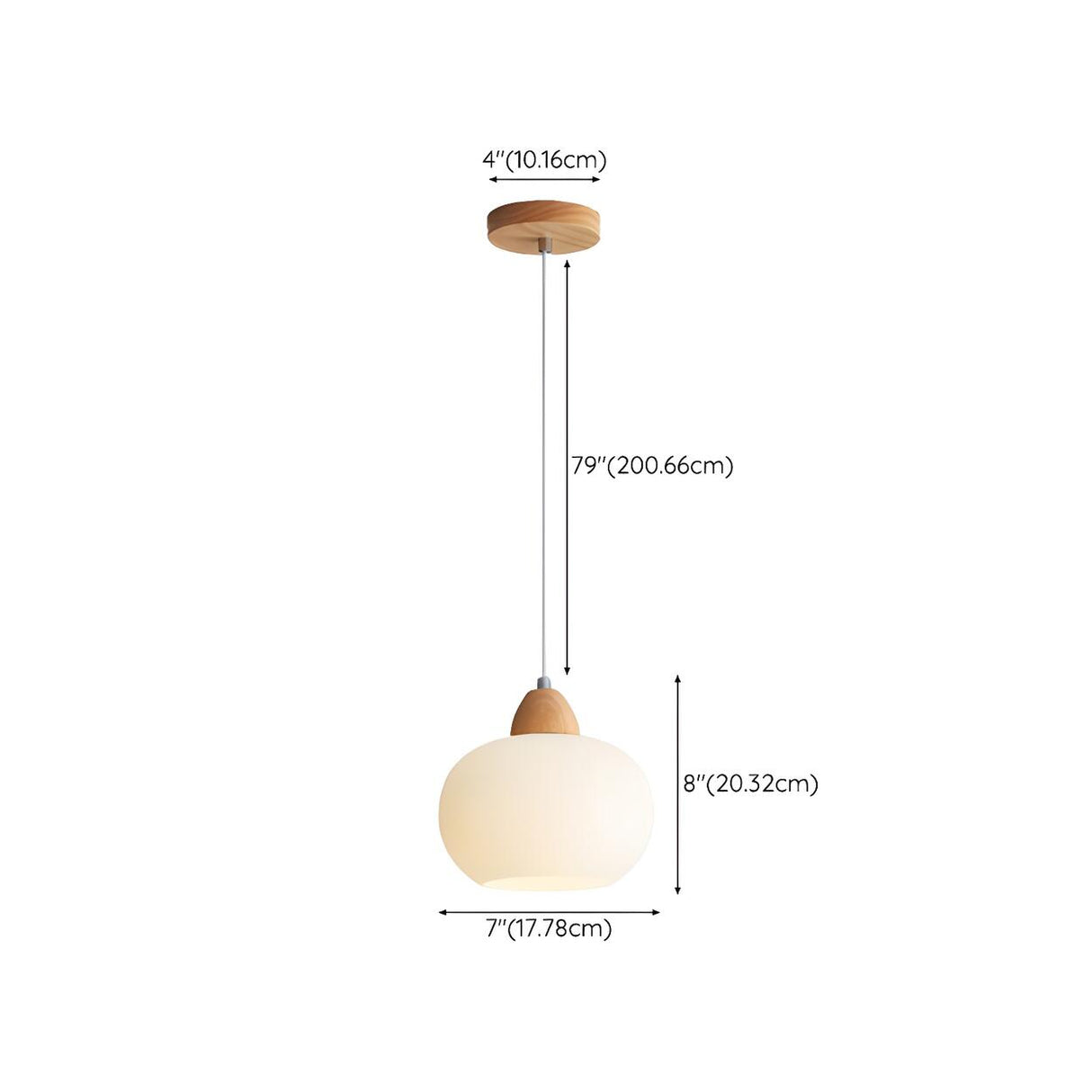 Nordic Wooden White Glass Globe Pendant Light Bedroom 