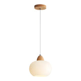 Nordic Wooden White Glass Globe Pendant Light Bedroom Image - 5