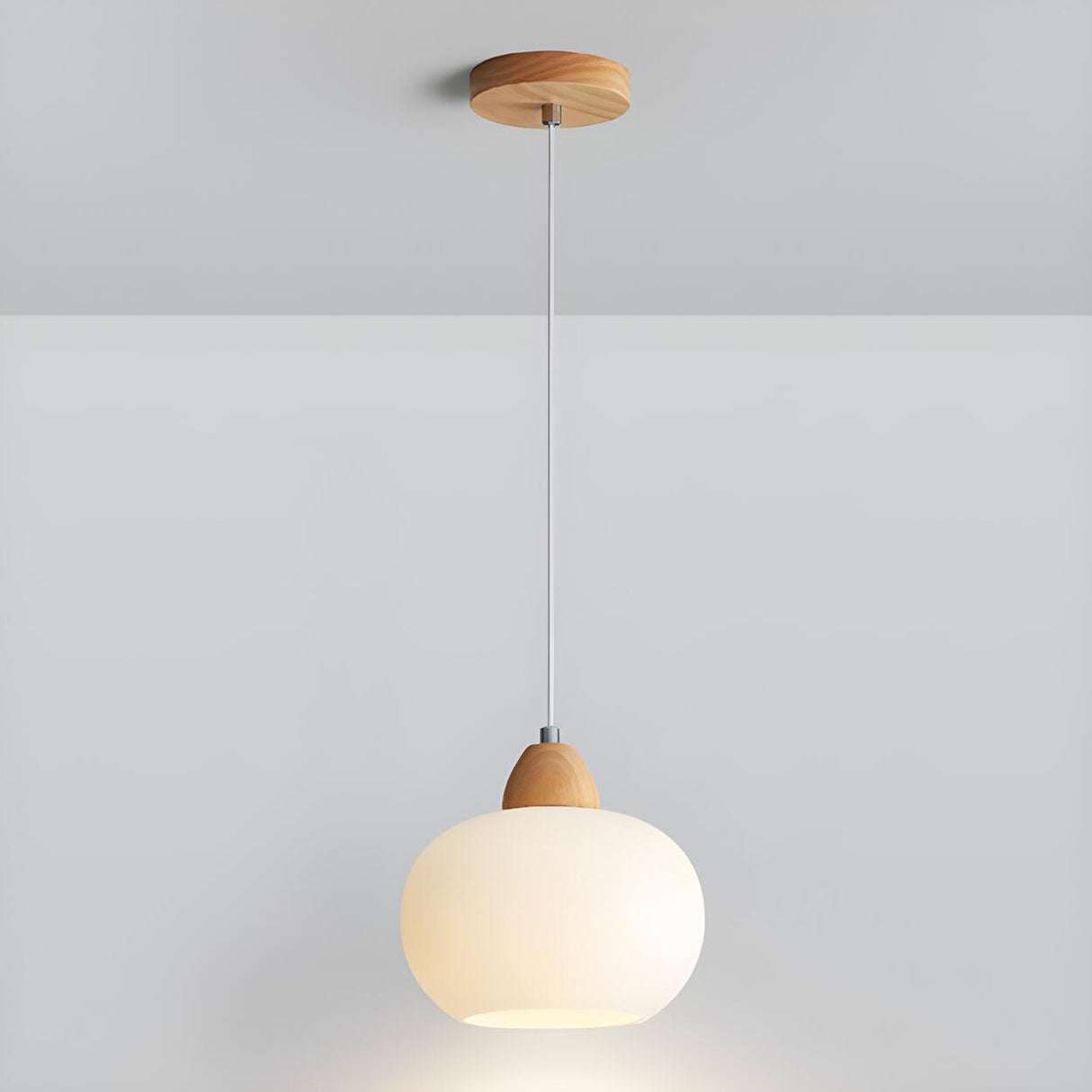 Nordic Wooden White Glass Globe Pendant Light Bedroom Image - 6