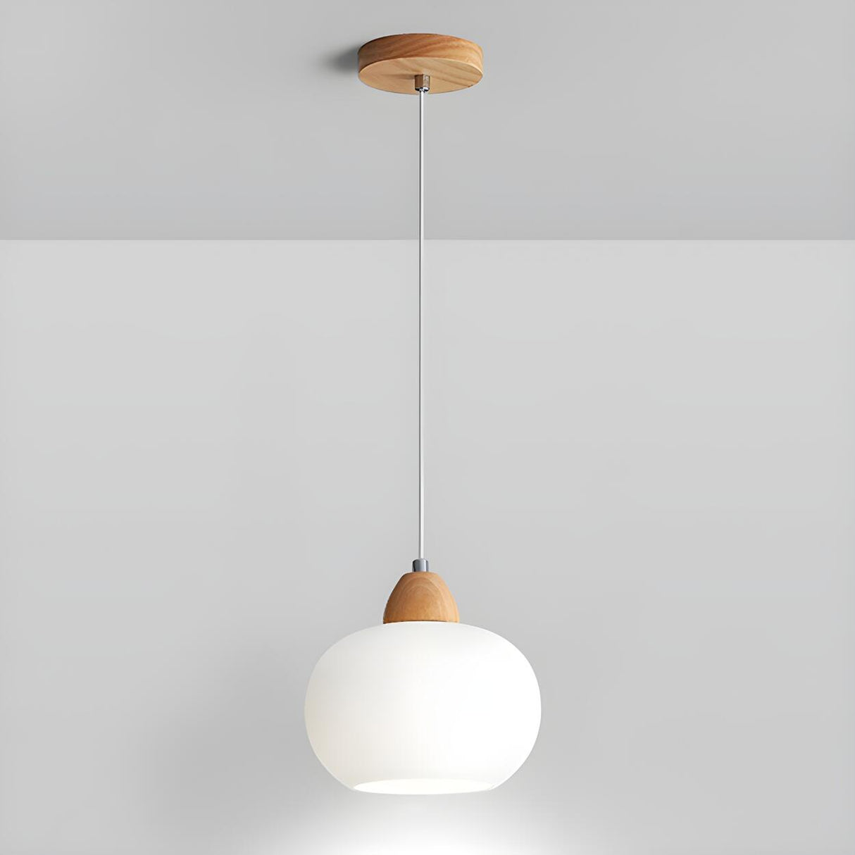 Nordic Wooden White Glass Globe Pendant Light Bedroom Image - 7