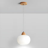 Nordic Wooden White Glass Globe Pendant Light Bedroom Image - 7