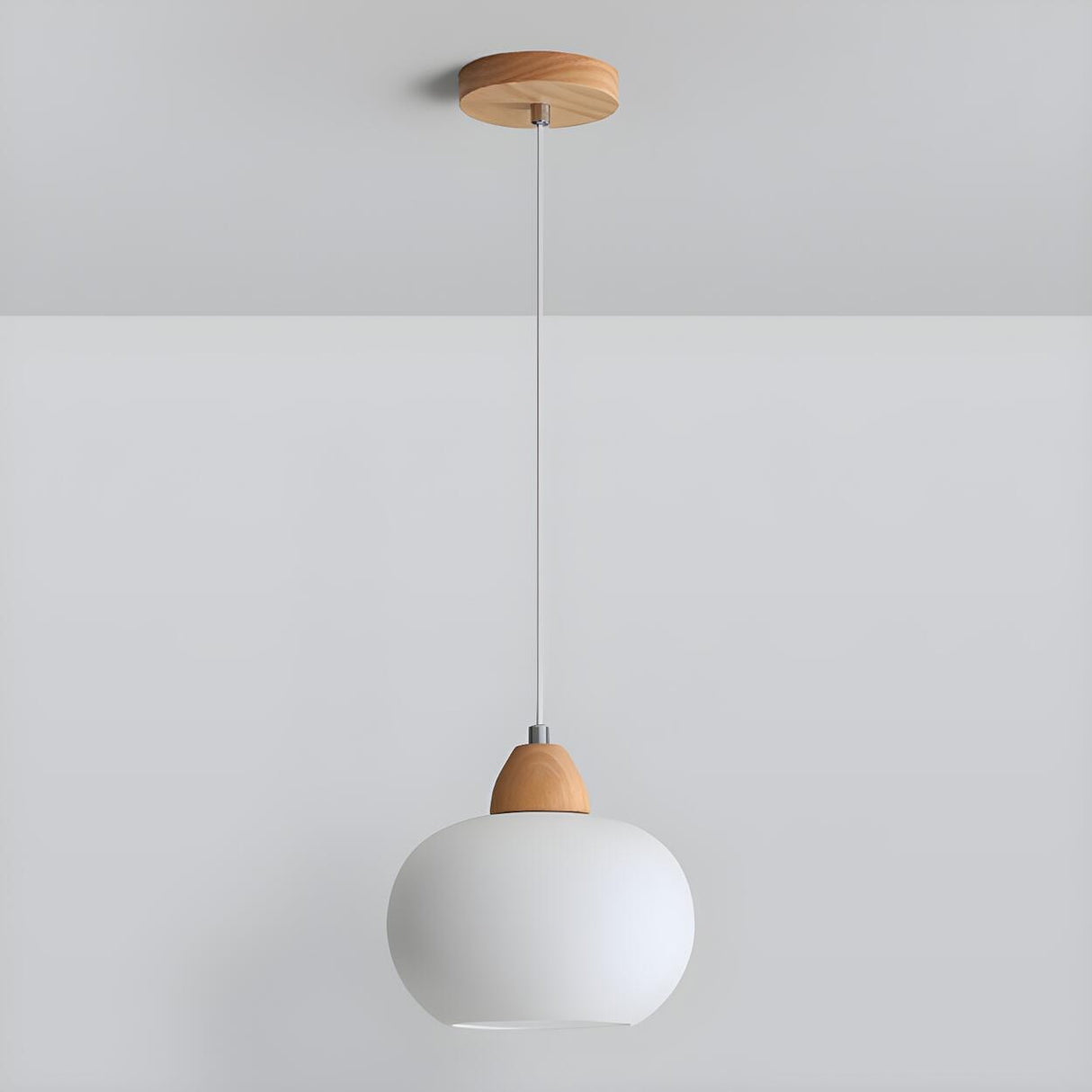 Nordic Wooden White Glass Globe Pendant Light Bedroom Image - 8