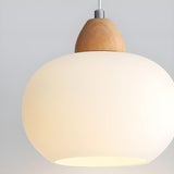 Nordic Wooden White Glass Globe Pendant Light Bedroom Image - 9