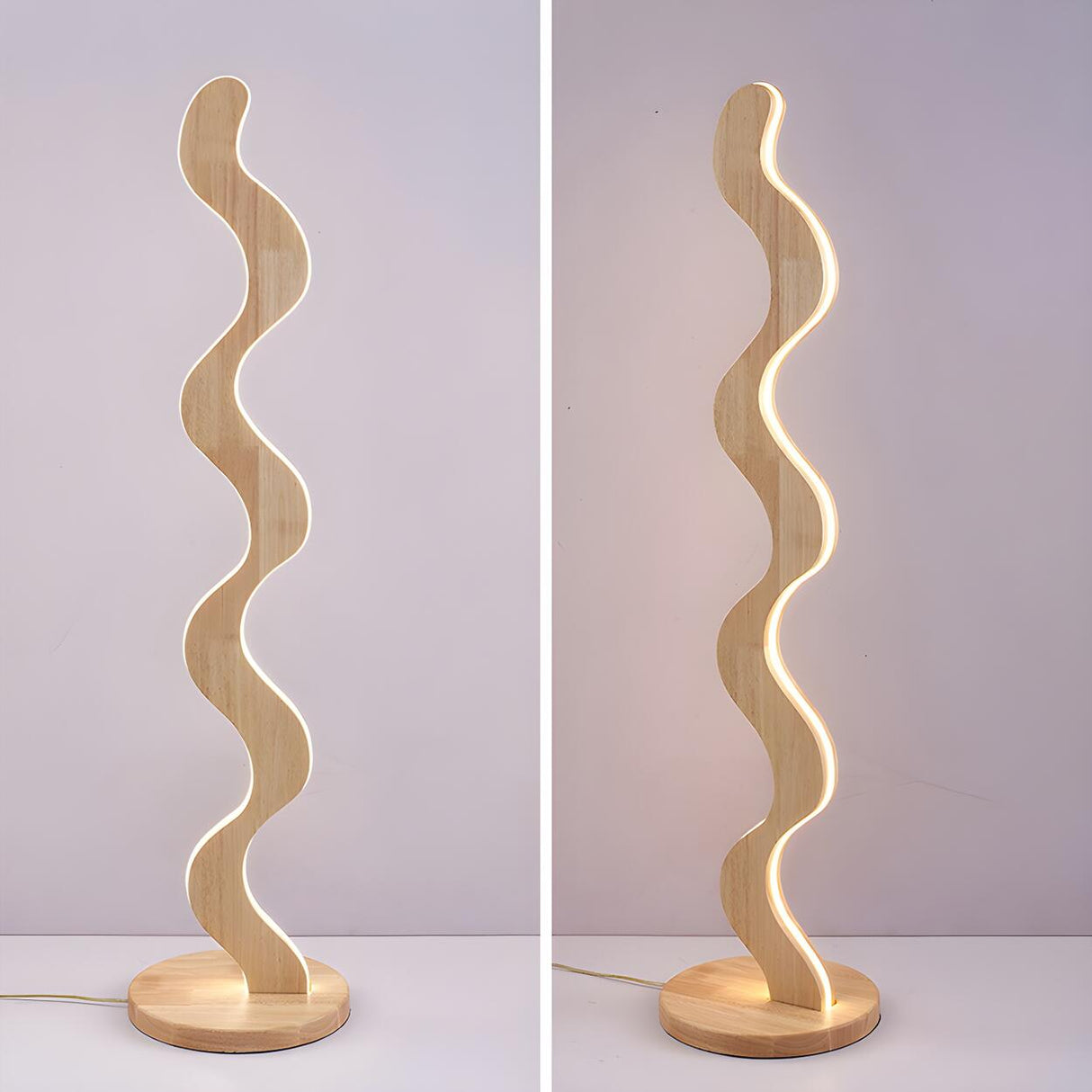 Novelty Wave-Shaped Living Room Wooden Floor Lamp Image - 11