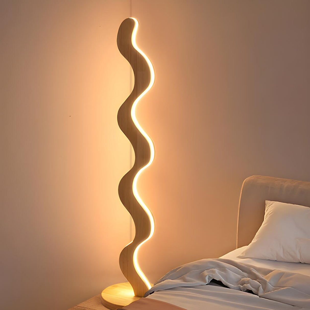 Novelty Wave-Shaped Living Room Wooden Floor Lamp Image - 4