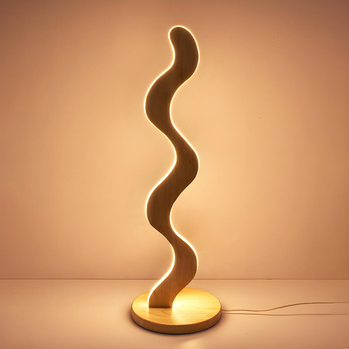 Novelty Wave-Shaped Living Room Wooden Floor Lamp Image - 8