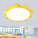 Nursery Cartoon Yellow Sun-Shaped LED Flush Mount Light Image - 1