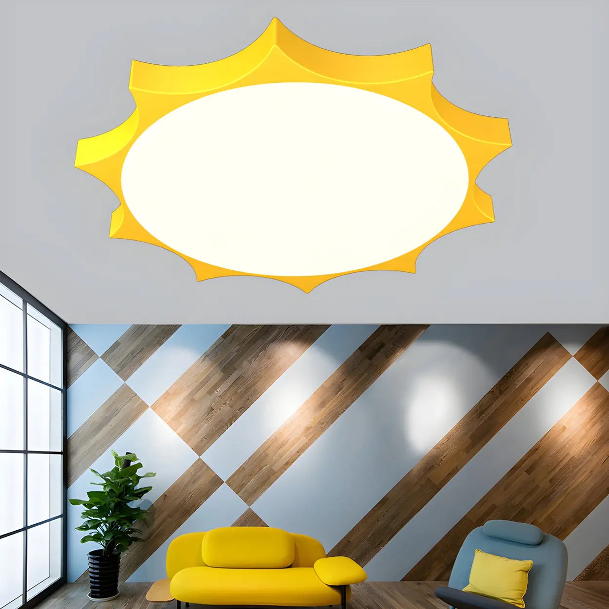 Nursery Cartoon Yellow Sun-Shaped LED Flush Mount Light Image - 2