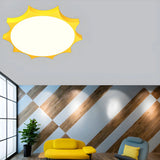 Nursery Cartoon Yellow Sun-Shaped LED Flush Mount Light Image - 4