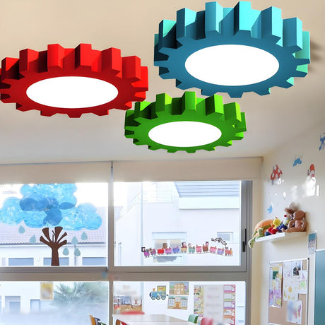 Nursery Colorful Gear-Shaped LED Flush Mount Light Image - 2