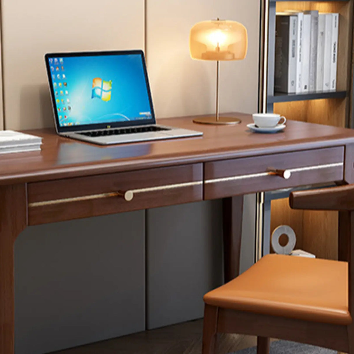 Nut-Brown Butcher Block Soft Close Drawer Computer Desk Image - 10