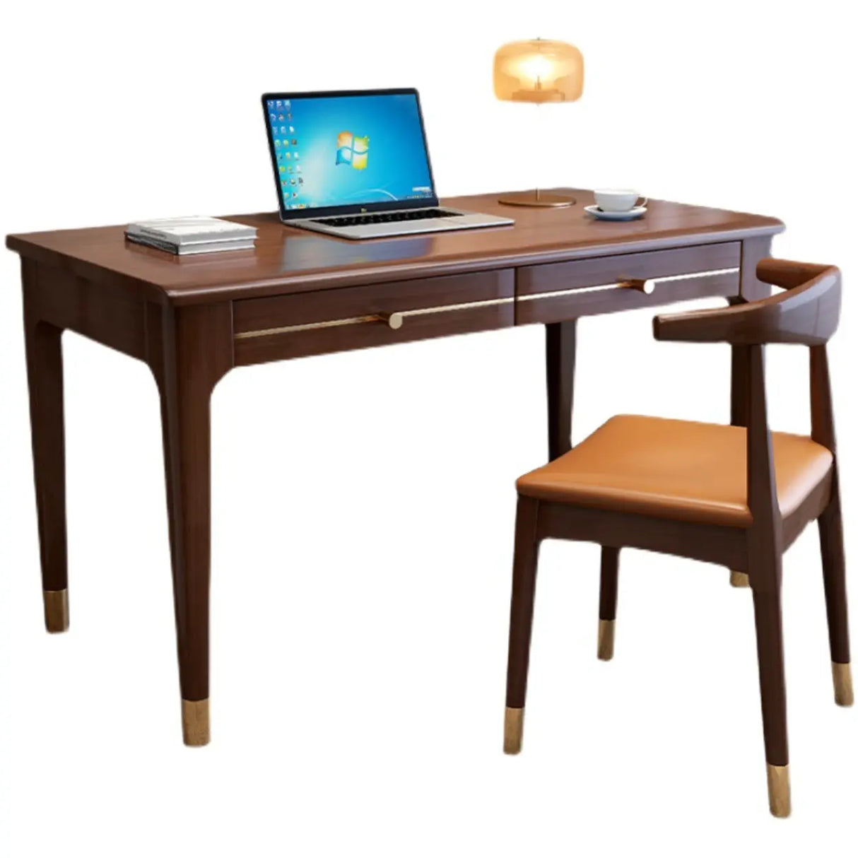 Nut-Brown Butcher Block Soft Close Drawer Computer Desk Image - 11