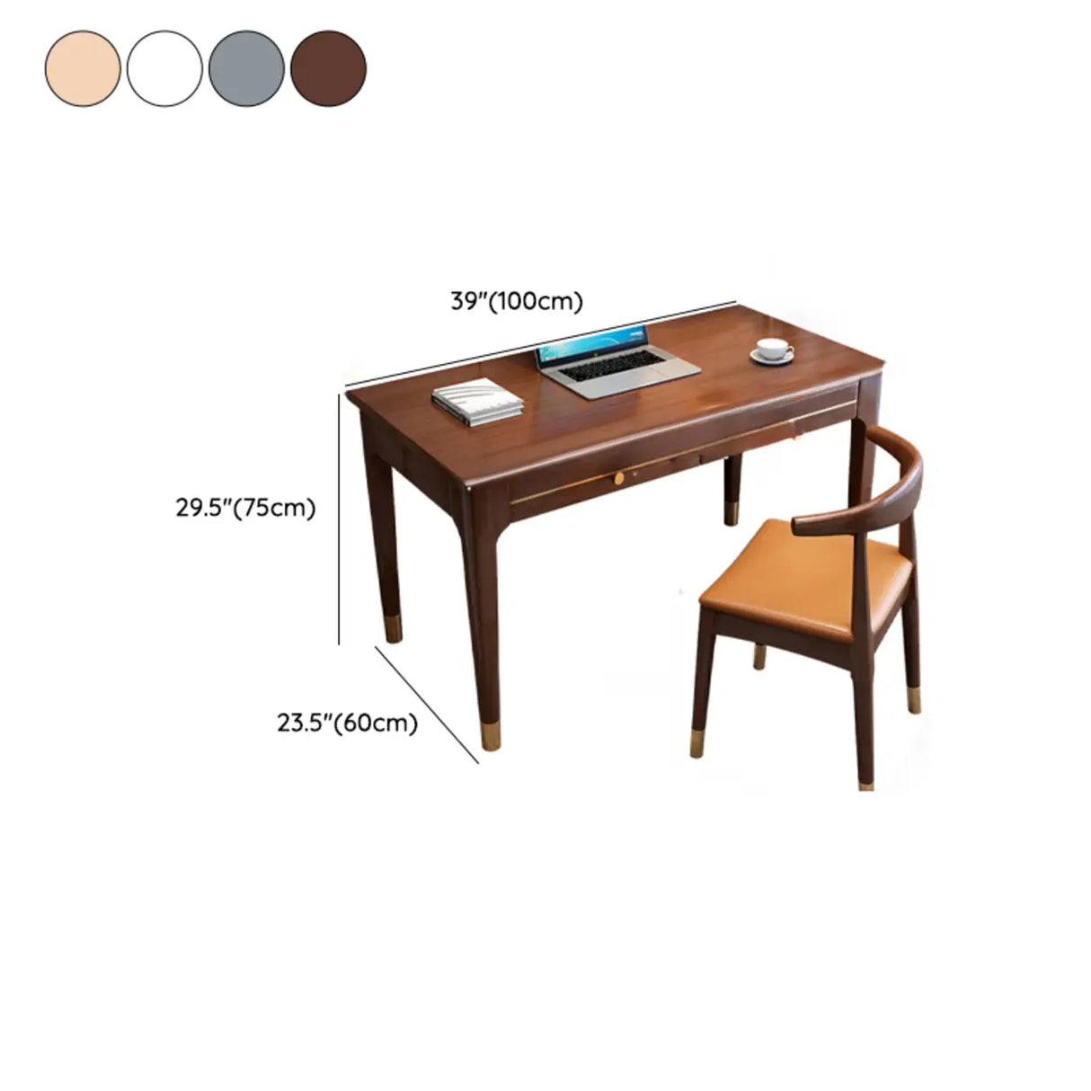 Nut-Brown Butcher Block Soft Close Drawer Computer Desk 