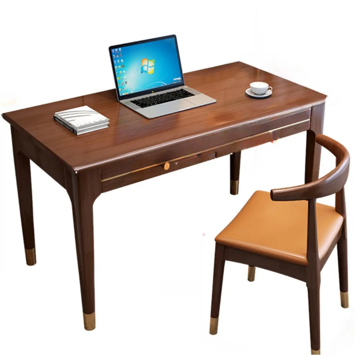 Nut-Brown Butcher Block Soft Close Drawer Computer Desk Image - 5