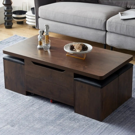 Nut-Brown Foldable Lift Top Coffee Table with Storage Image - 2