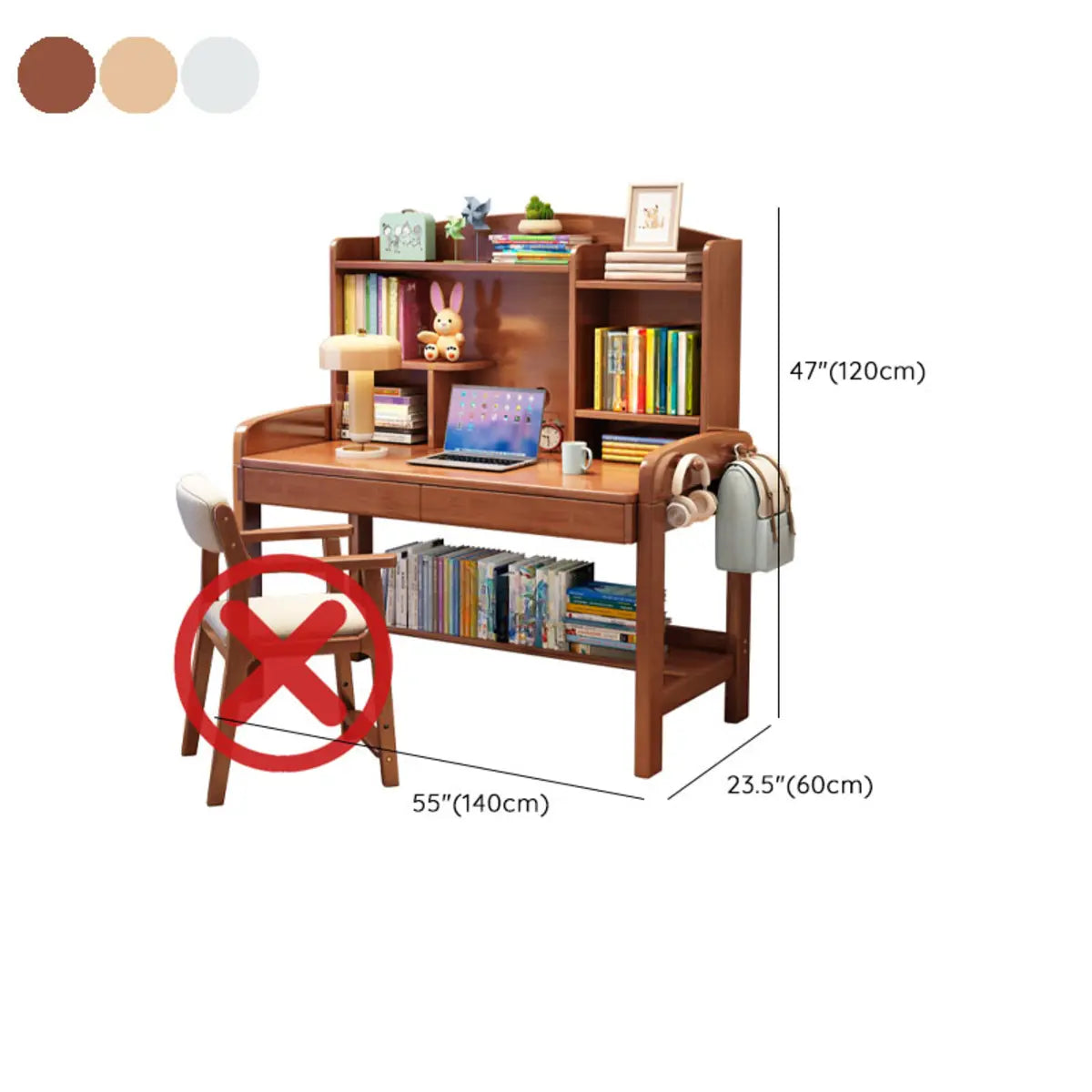 Nut-Brown Hutch and Storage Bedroom Wood Writing Desk Set 