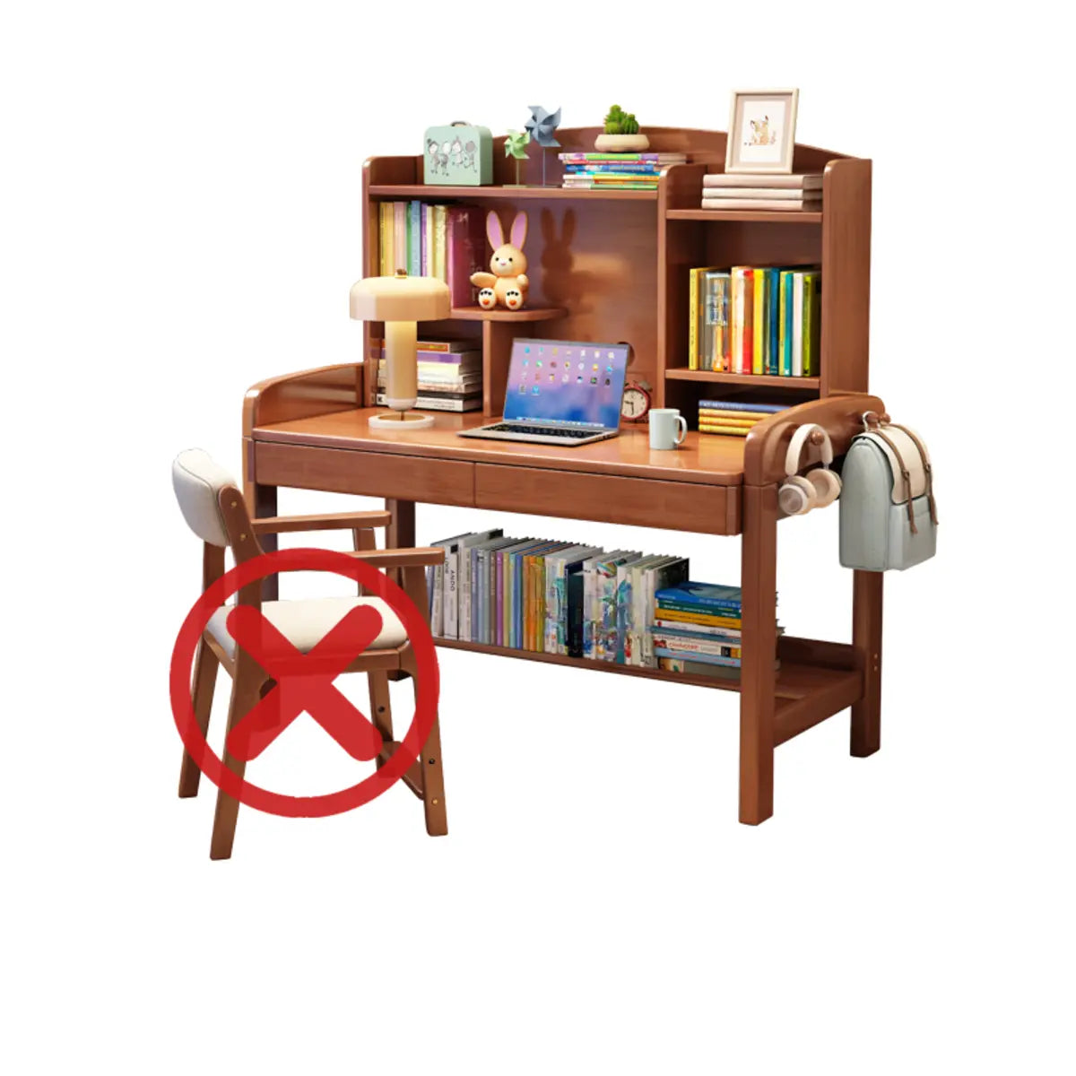 Nut-Brown Hutch and Storage Bedroom Wood Writing Desk Set Image - 2