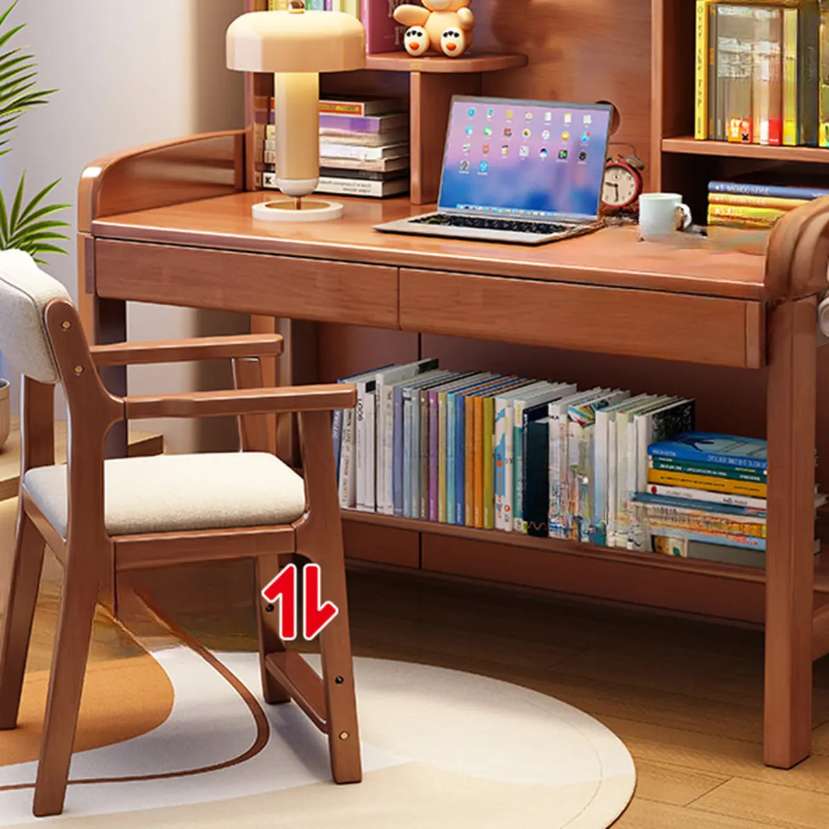 Nut-Brown Hutch and Storage Bedroom Wood Writing Desk Set Image - 6