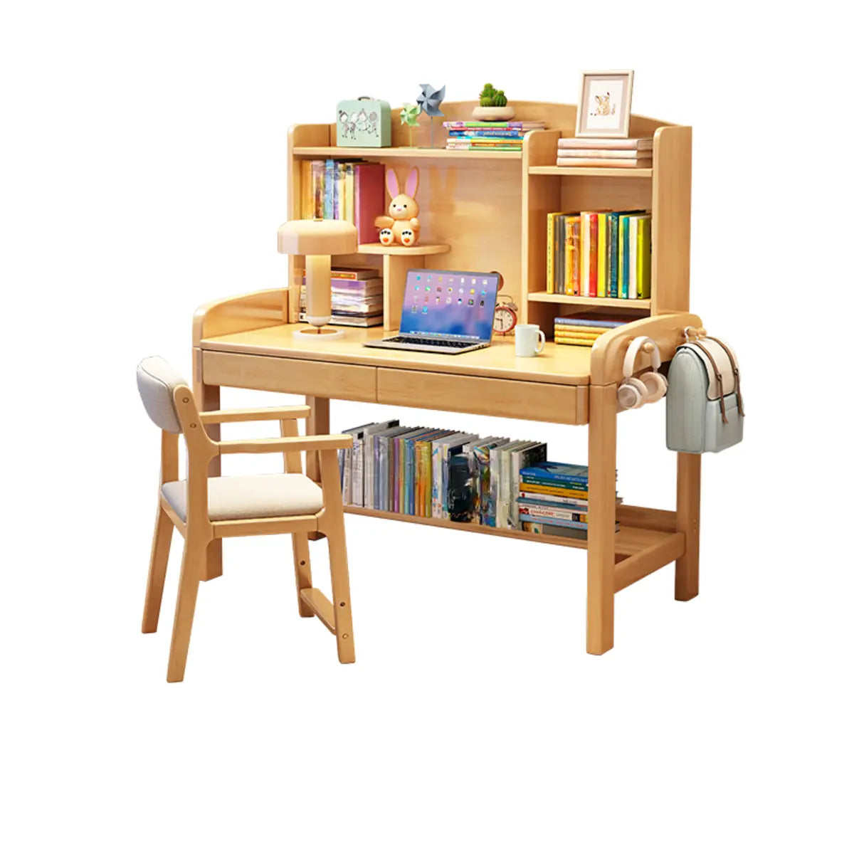 Nut-Brown Hutch and Storage Bedroom Wood Writing Desk Set Image - 9