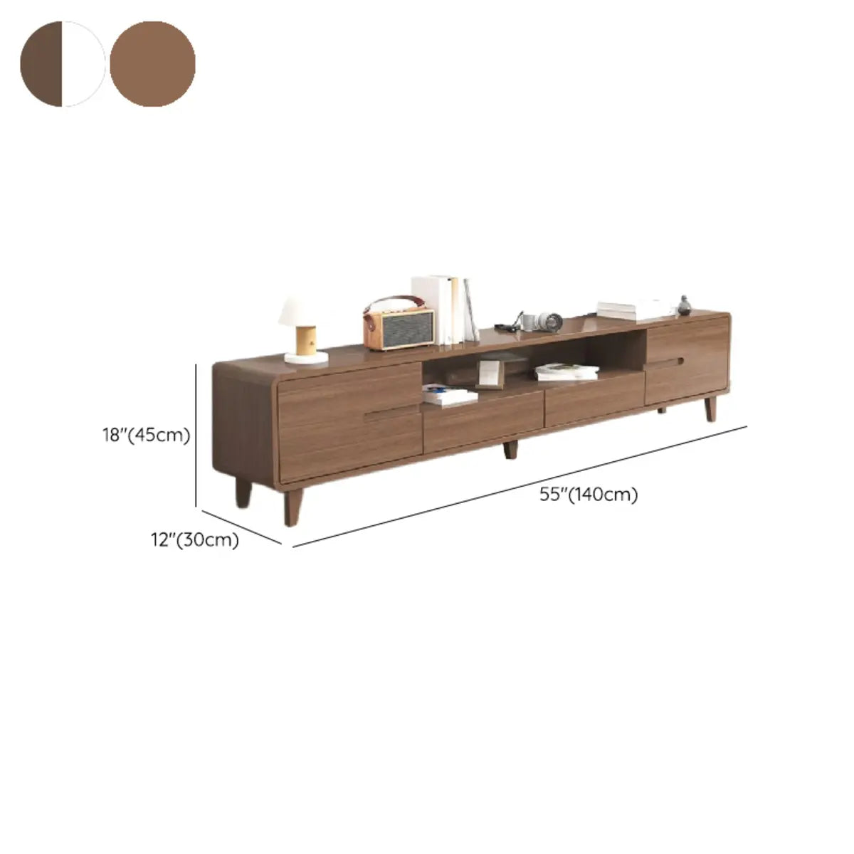 Nut-Brown Parlor Drawers Open Storage Wood TV Stand Image - 12