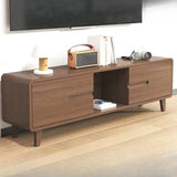 Nut-Brown Parlor Drawers Open Storage Wood TV Stand Image - 2